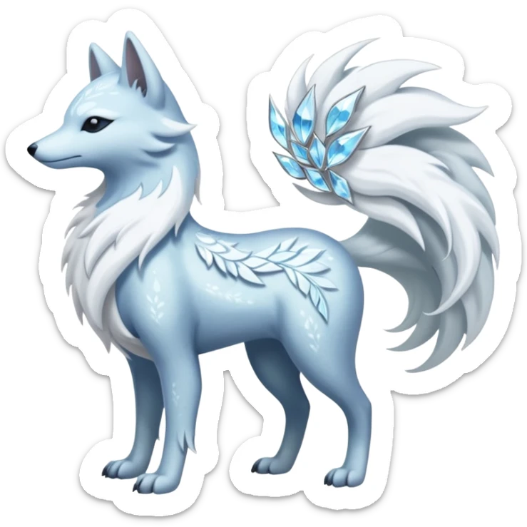 Shiny Silver-White Frosted Ice-Crystal Encrusted Regal Arctic Alolan-Ninetales-Latias-hybrid-creature (full body) sticker
