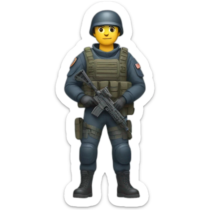 Special forces policeman in military clothing with a weapon in one hand and a shield in the other sticker