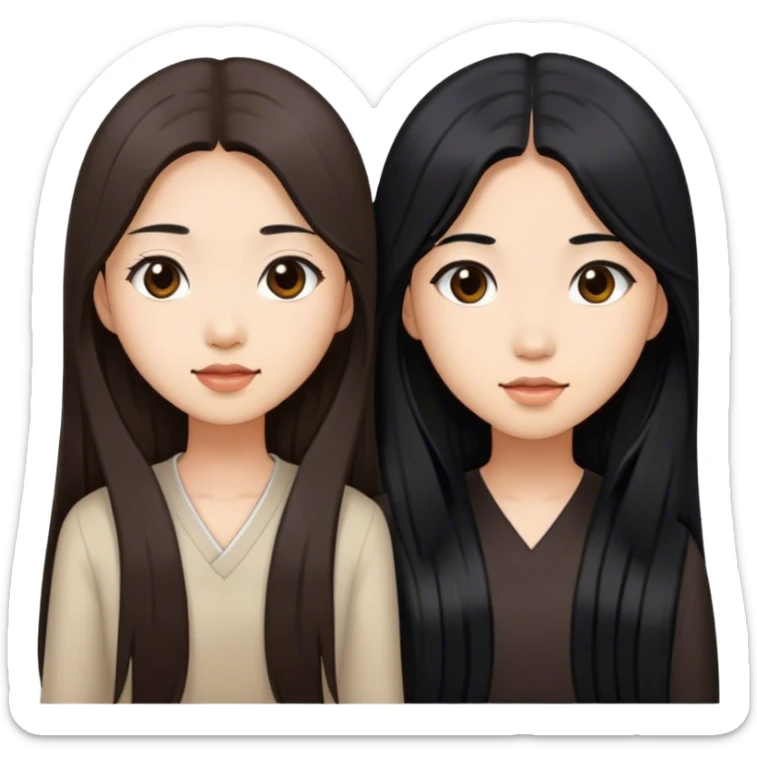 two asian girls yapping long brown hair and long black hair sticker