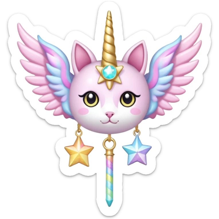 Kawaii decora cutecore starlight staff with wings and cute unicorn cat charms sticker