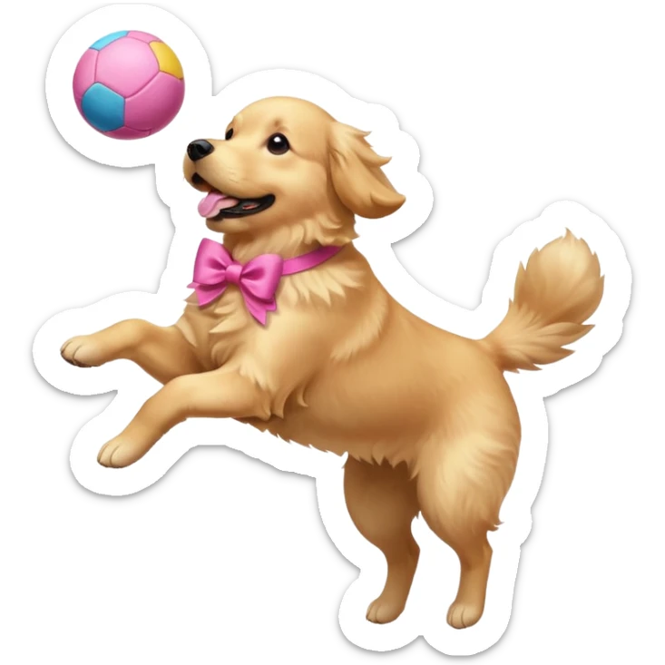 girly dog with a pink bow jumping in the air to catch a ball sticker