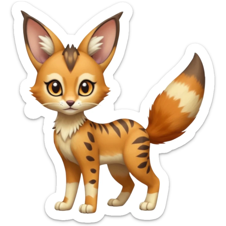Big-eared big-eyed cute realistic animalistic feral digitigrade 4-legged anime-styled Meloetta-Furret-Caracal-Sergal-Serval-hybrid-fusion-creature-animal, full body sticker