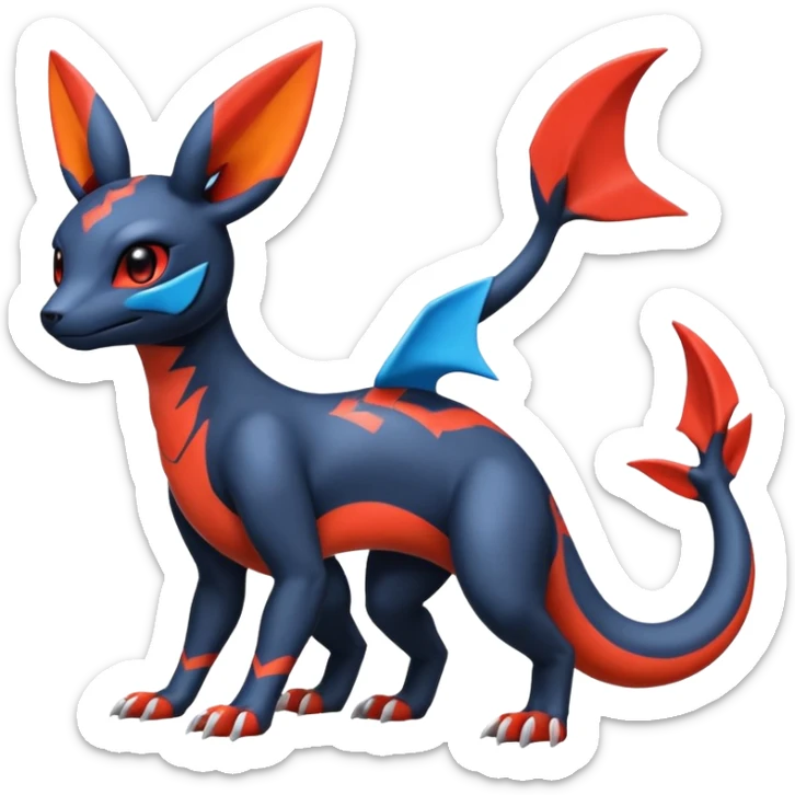 Cute Exotic Colorful Guilmon-Salandit-Umbreon-Fakémon-hybrid-creature (full body)  sticker