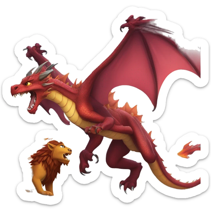 un dragon qui ce bat contre un lion qui crache du feu sur un loup sticker
