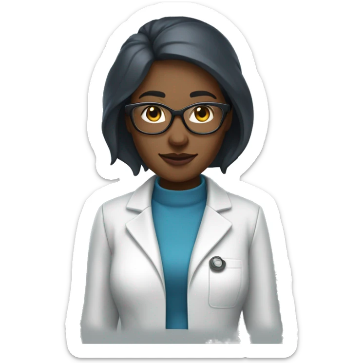 Black shark scientist woman with blue long, straight hair, glasses, a lab coat, sweater, and pencil skirt sticker