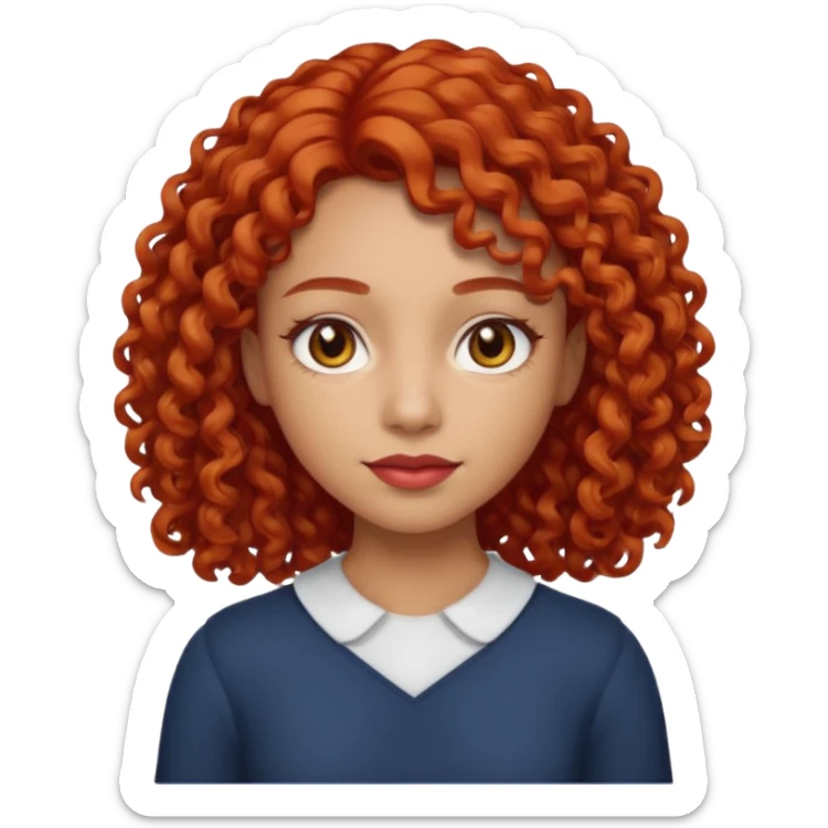 Light skin emoji girl with light brown eyes and shoulder length curly red hair  sticker