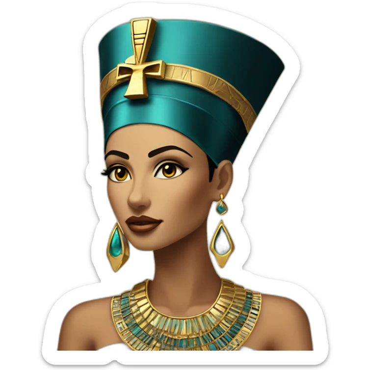 A Beautiful nefertiti  black hair brown eyes with gold necklace with ankh sticker