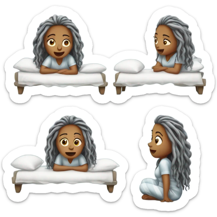 Curvy woman in pjs with gray locs rolling out of bed on floor looking surprised  sticker