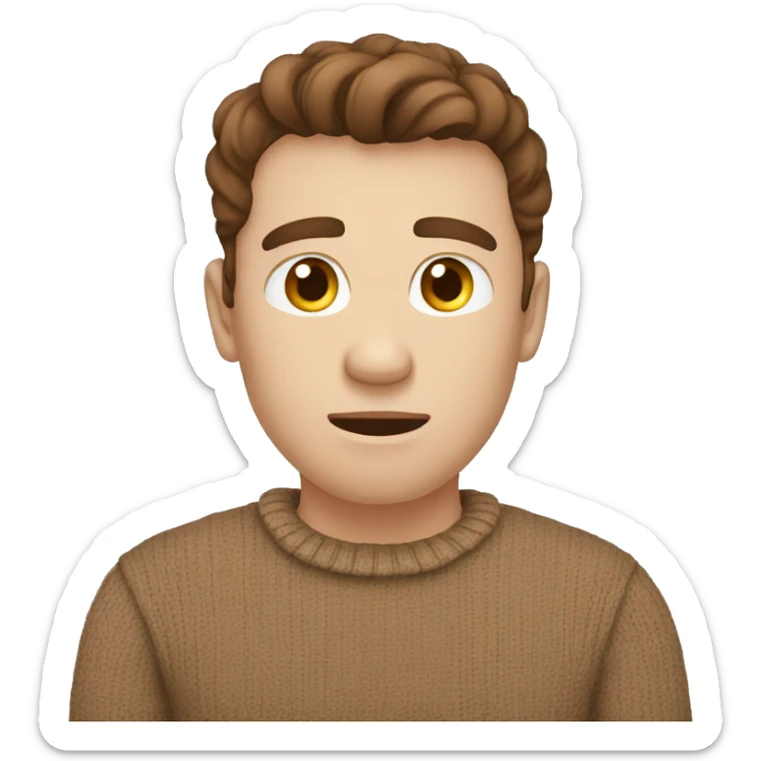 only one big confusion thinkative emoji men with brown hair, pale skin and a brown sweater sticker
