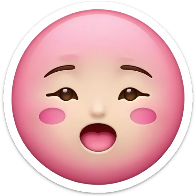 A circular emoji with kawaii pink face with eyes closed and mouth open in excitement  sticker