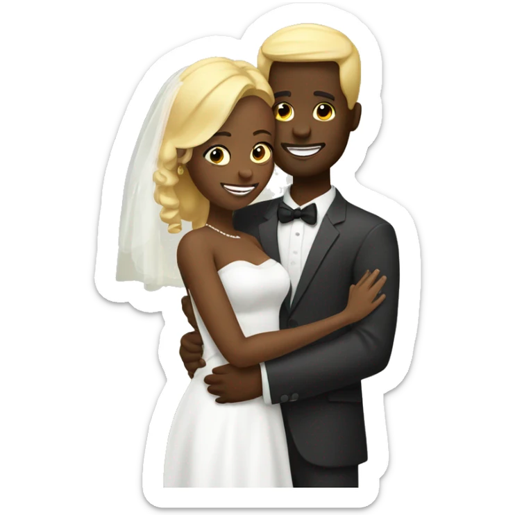 black happy married life. A blonde man has just married a woman from Africa. they are hugged sticker