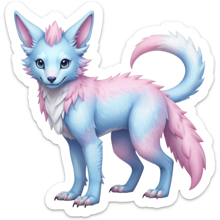 Feral Rare Fantasy cute realistic adorable pastel pink light-blue white iridescent Vernid-Sergal-hybrid by LiLaiRa, markings, tufted ears, full body sticker