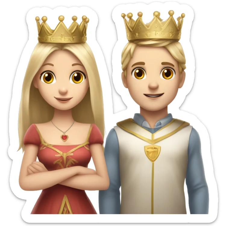 Two rabbits a girl and boy they both have crowns on because they are a queen and king. Boy has blonde hair, girl has long dark brown hair. They are holding a sign saying Team Bunny Forever  sticker