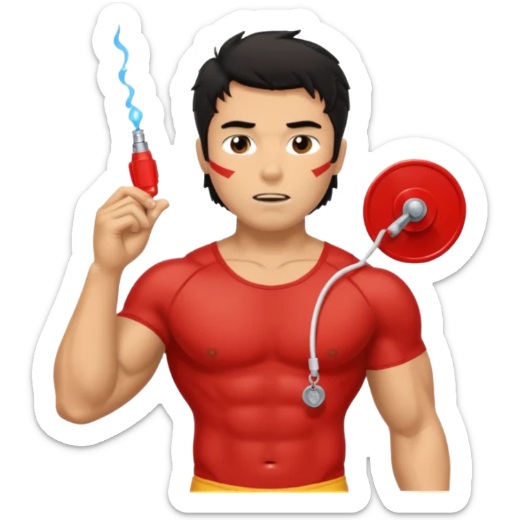 Shirtless Dark Tan Muscular lifeguard with messy black hair with whistle sticker