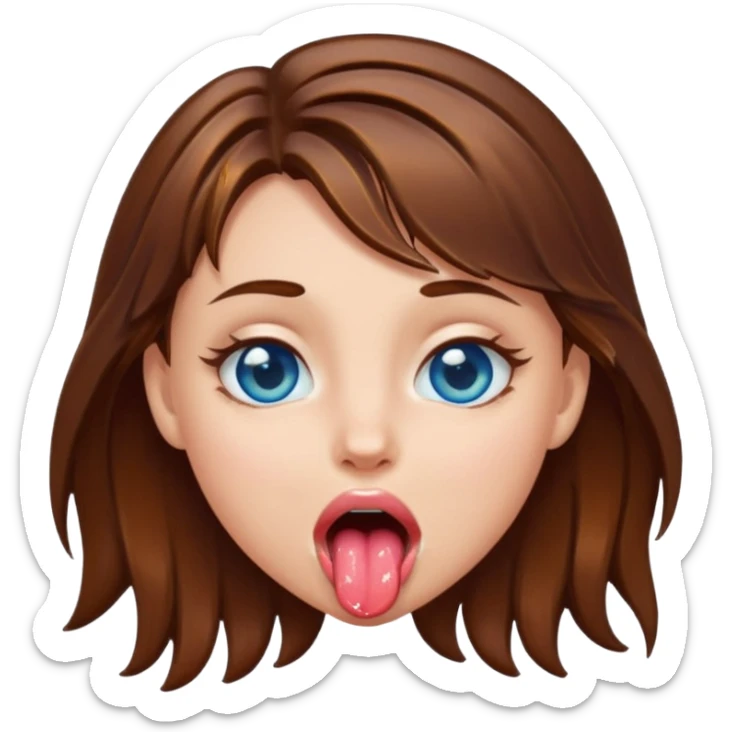 Girl with brown hair, blue eyes, a wet slimy face and her tongue out. Just on her face, hair and tongue. sticker