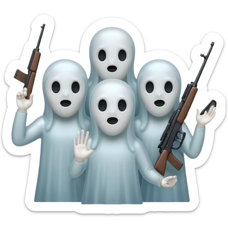 Fantasmas con un fusil y haciendo hola y chao con la manos sticker