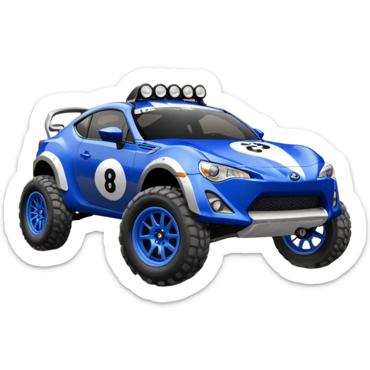 2013 scion fr-s ultramarine off road 4wd monster Baja dessert racer number 86 with large silver wheels  sticker