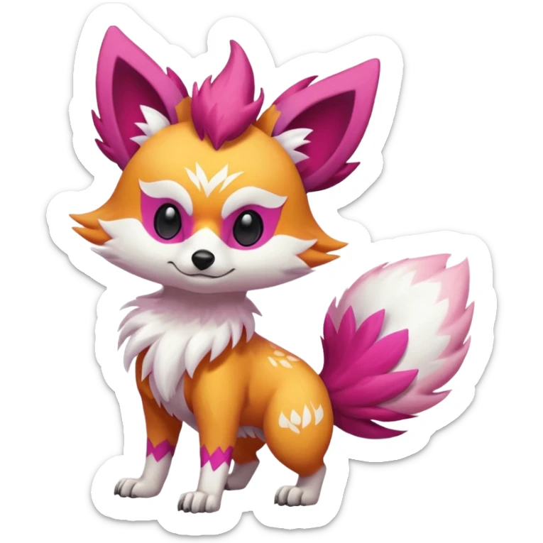 Electric skeletal evil snowy white pink magenta feathery Fennekin-Growlithe-Electrike-fusion (full body) sticker