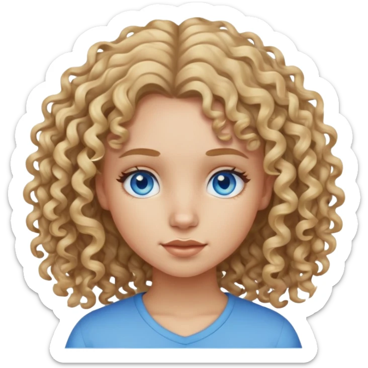 Girl with curly dirty blonde hair blue eyes light skin sticker