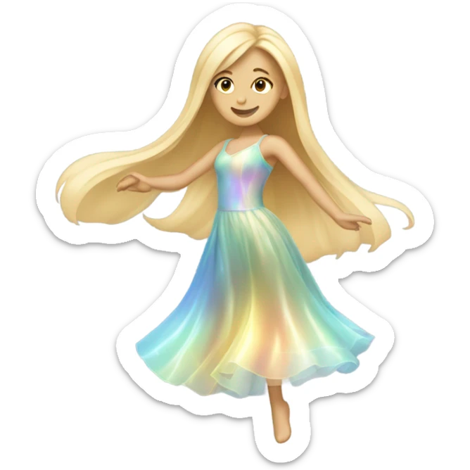 Dancing blonde girl long hair in an iridescent dress sticker