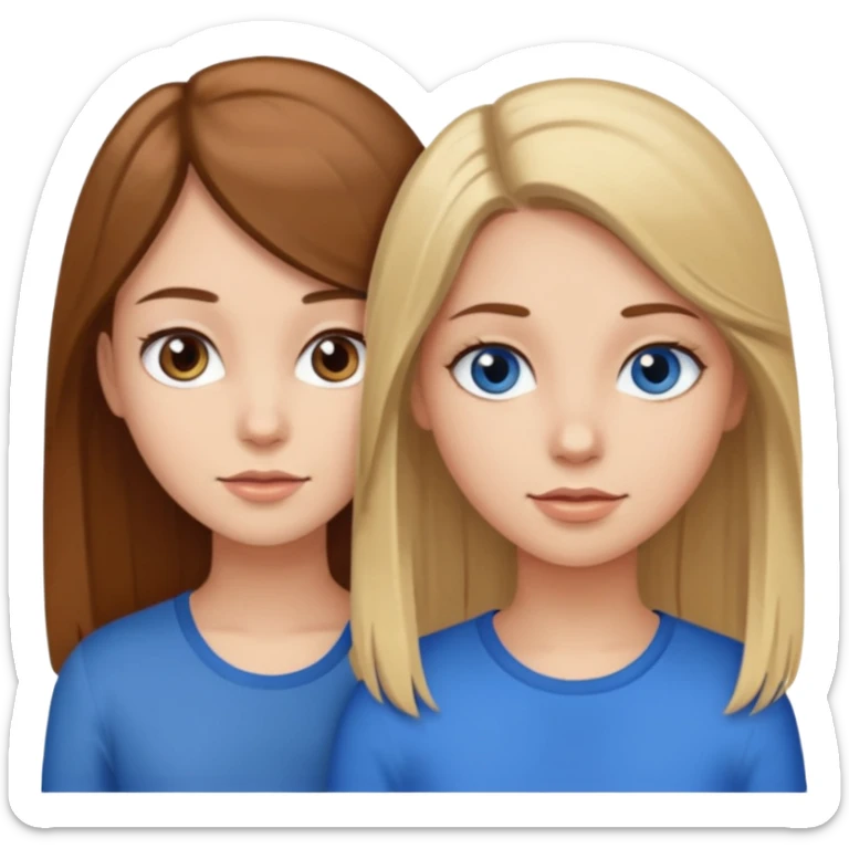 Two girls one with long brown hair and brown eyes the other with short blonde hair and blue eyes sticker