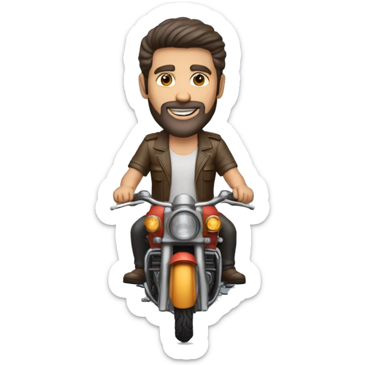 motociclista homem 40 anos, sem barba, meio gordinho, fazendo joia em cima de uma moto sticker