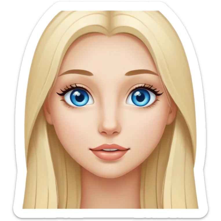 A girl with lash extantions, blue eyes, long blond strait hair, with dimples at corners of mouth sticker