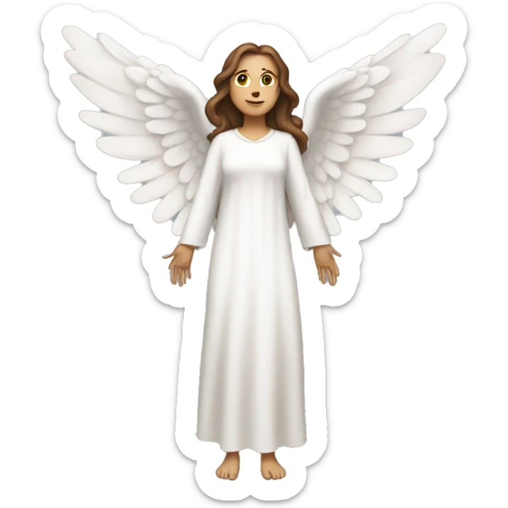 Full length white woman with brown hair dressed as an angel with wings and  sticker