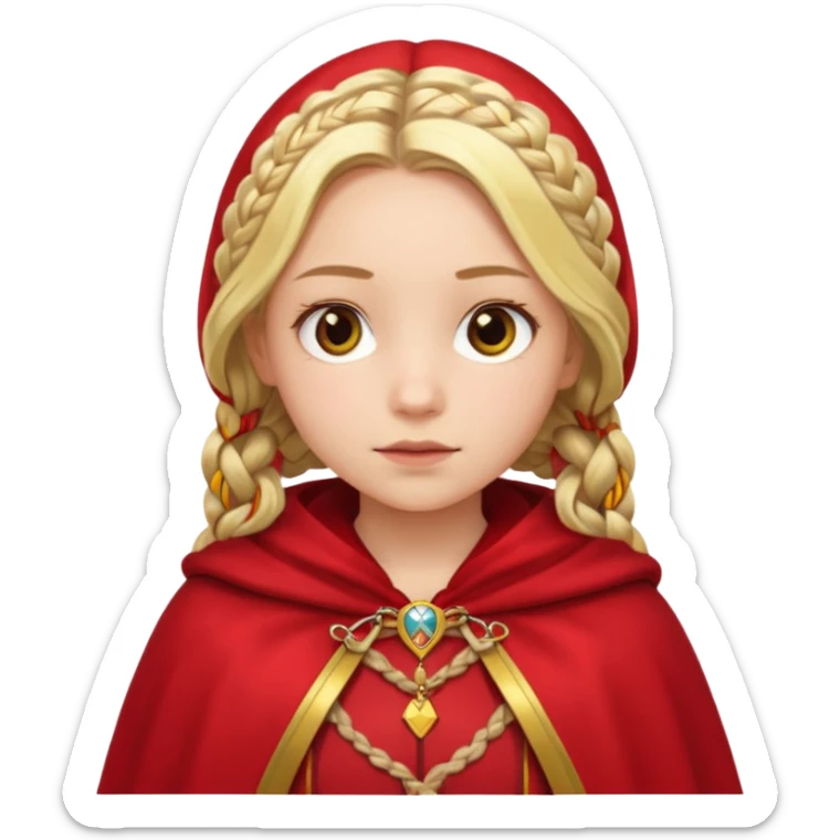 blonde braids hair kid girl, white skin, wear red cloak sticker