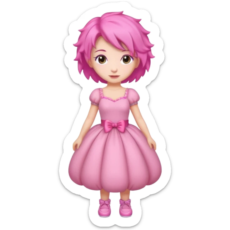 Fancy brunette girl wearing pink fancy puffy dress and pink hair full body  sticker