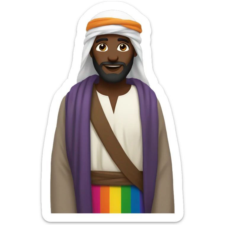 a LGBTQ, dark skin jesus with a turban, muslim style for LGBTQ pride month sticker