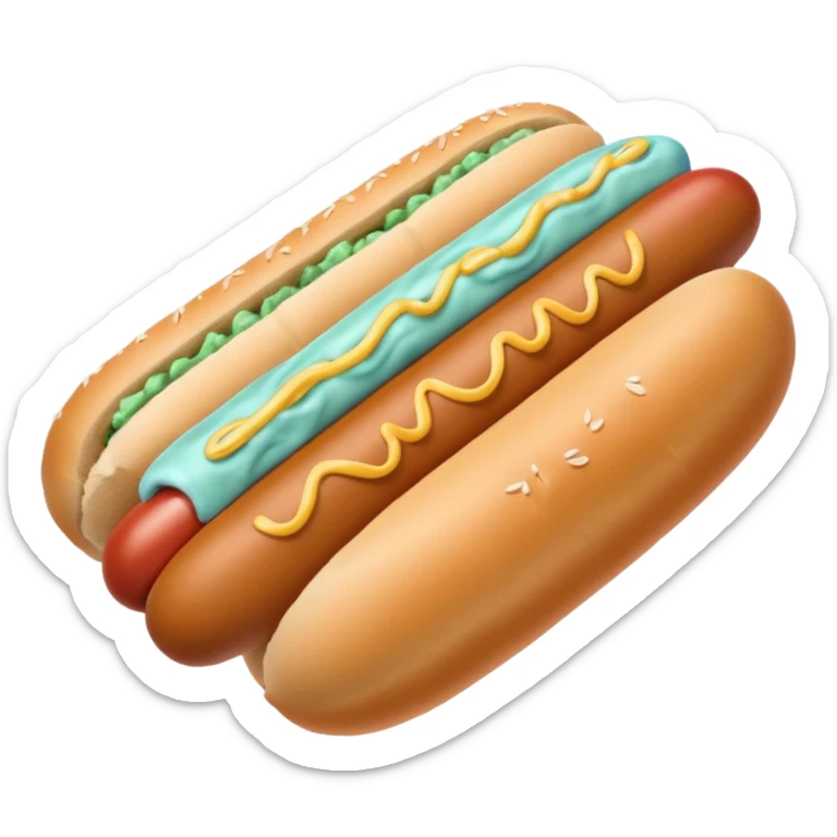 a blue colored hotdog bun with a minty colored hotdog in the middle of it sticker