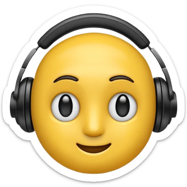 Ein gelber runder Emoji. Augen geslossen. Total im moment. Glpcklich, leichtes lächeln. Verträumt. Leichtigkeit. Freiheit. Overearkopfkörer auf und im hintergrund leichte muster die erkennen lassen dass techno läuft sticker