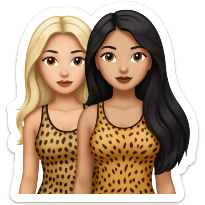 Tan Latina woman with long black hair chubby and dark skinned woman with long blonde hair slim thick in cheetah top sexy sticker