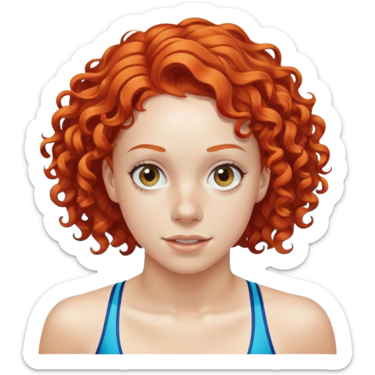 thin 18-year-old white female athlete swimmer with curly red hair about to enter a pool sticker