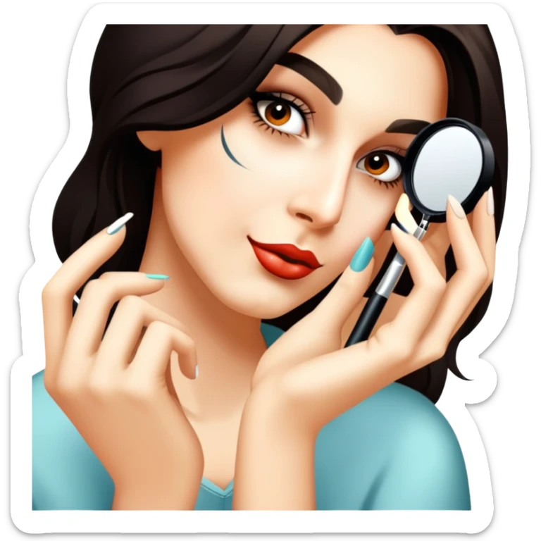 She is doing make up on her eyes sticker