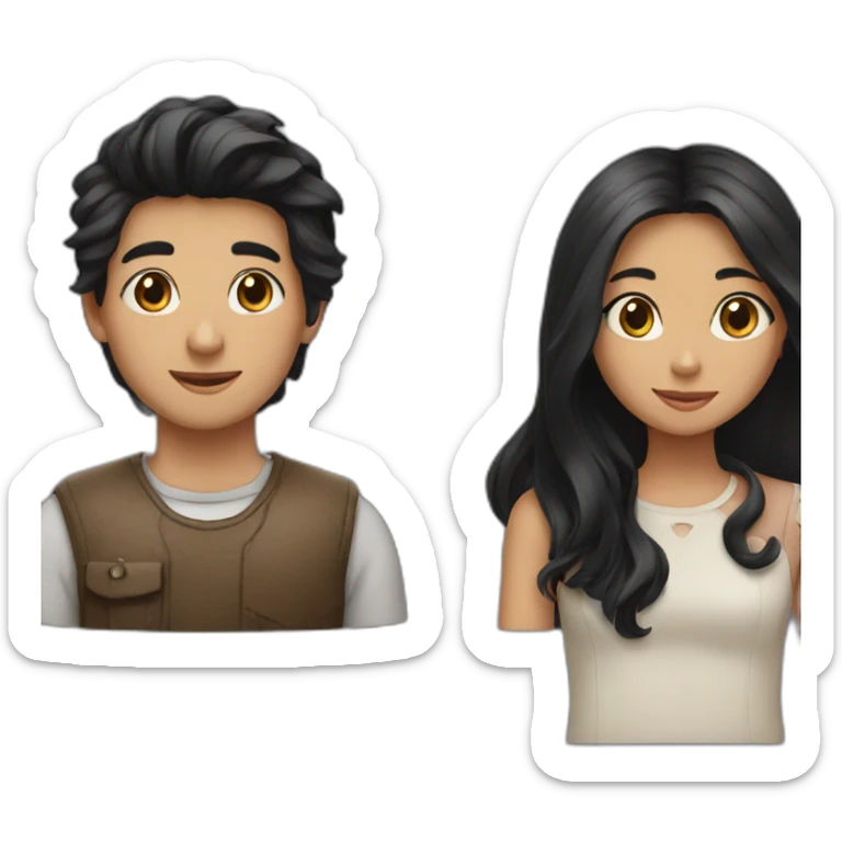 a boy with black hair and a girl with long fair hair sticker