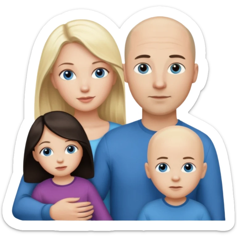 Eigene Familienbild, Frau dunkle lange Haare,  Mann Glatze und blaue Augen, kind 2 Jahre und blond und dunkle Augen  sticker