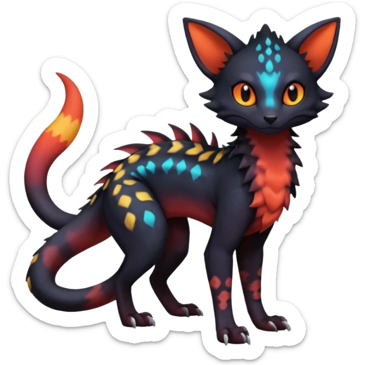 Dark magma-gradients-colored Salandit-Umbreon-Genet-Noivern-Noibat-Serval-Hybrid (Full body) sticker