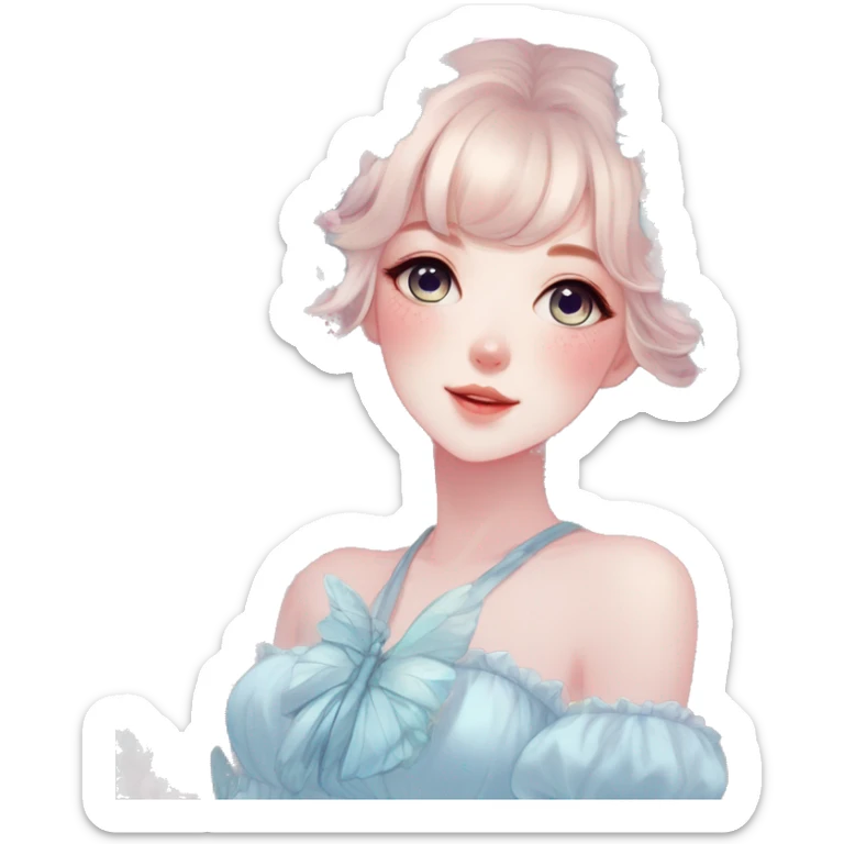 Gorgeous Shiny Pastel Blue Anime-Style Lady Butterflies flower petals leaves cottagecore fairycore pastelcore kawaii aesthetic trending style sticker