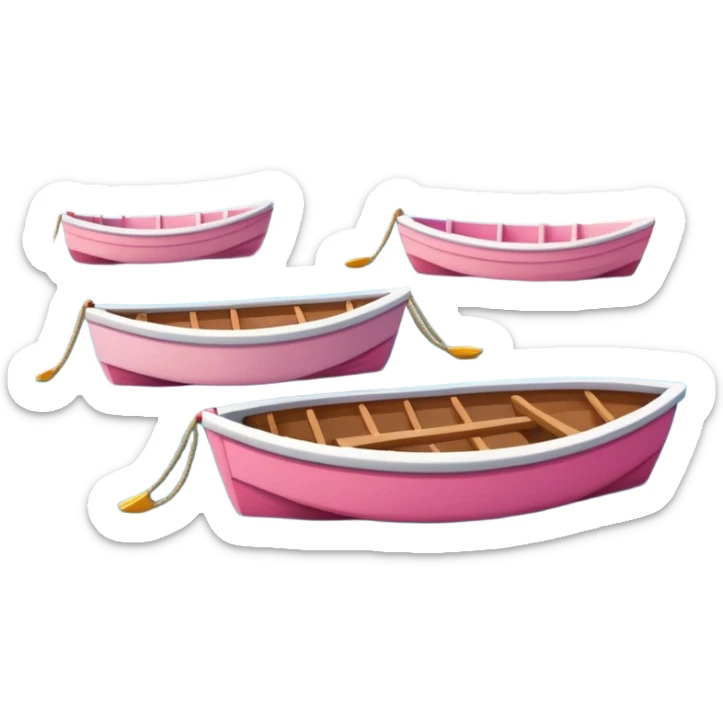 calm coastal harbor with small pink boats, wooden docks, gentle pink waves, beach, no industrial items, soft shadows, rounded edges, in Apple iOS emoji style sticker