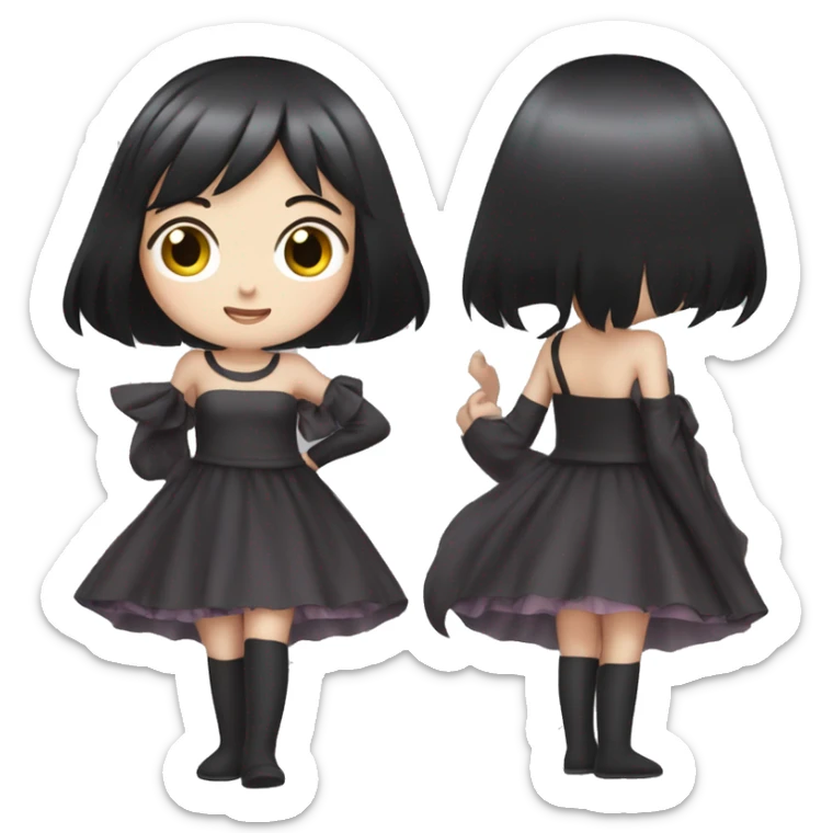 alittle girl with straight hair and kuromi dress sticker