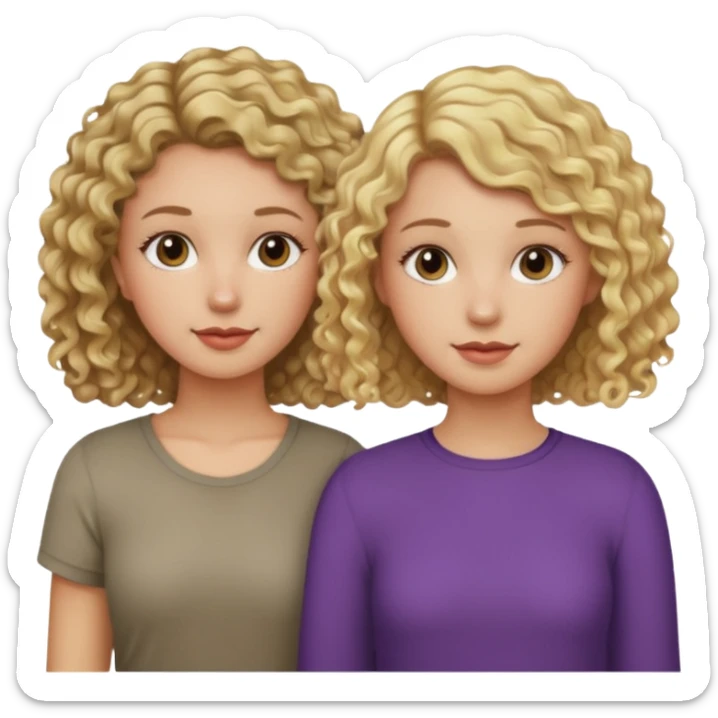 two girl friends one is dark blonde curly and tall other is blonde short hair and short sticker
