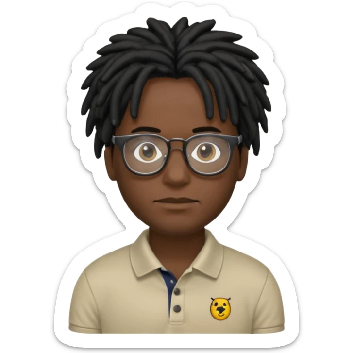 Man, black skin, Dreads blakc hair, polo shirt and glasses sticker