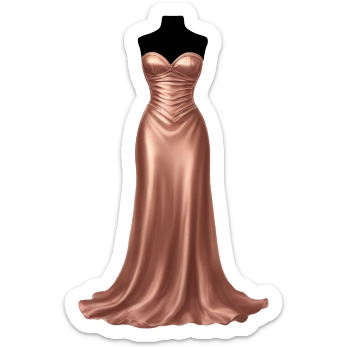 Realistic rose gold silk maxi dress isolated with a tight corset. No person, just a dress sticker
