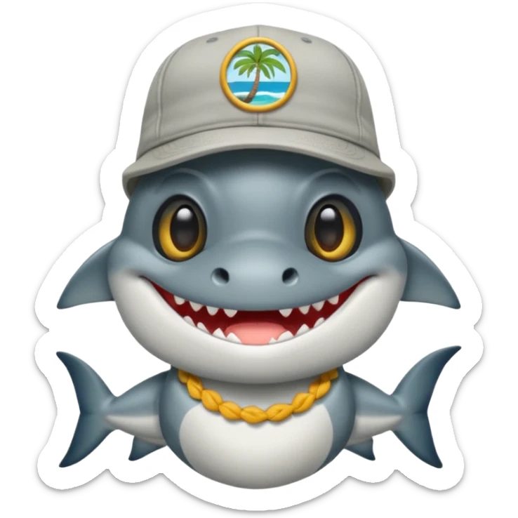Tiburón de pie con camisa hawaiana, lentes negros, y una gorra al revés sticker