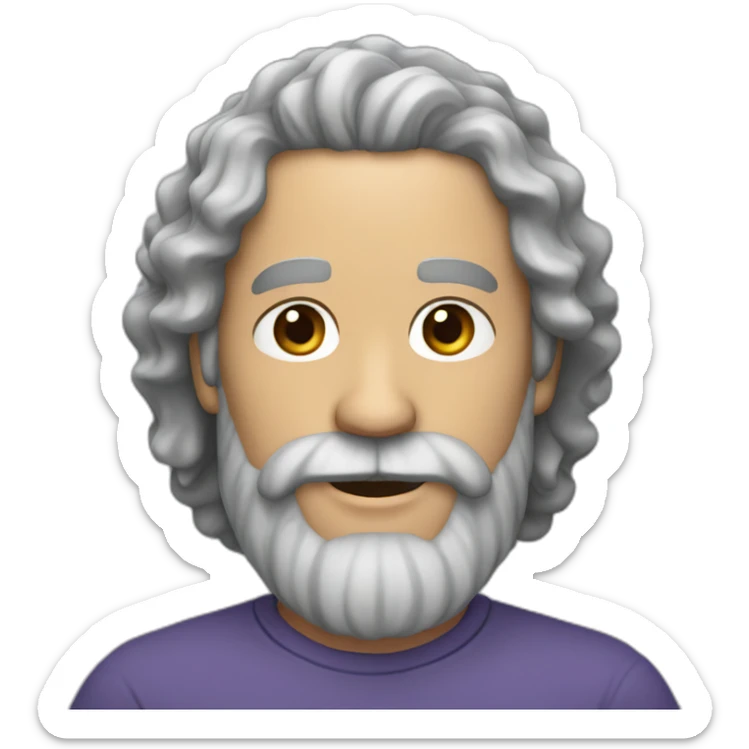 man with long gray beard in the center and brown on the sides and curly hair sticker