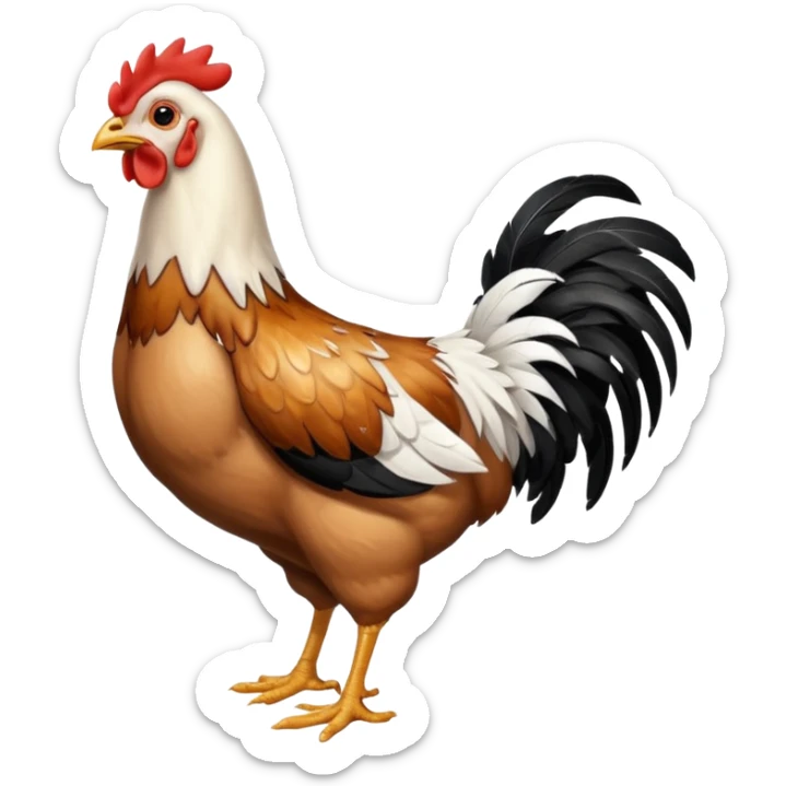 chicken with body covered every feathers is a mix of black and white color, full body   sticker