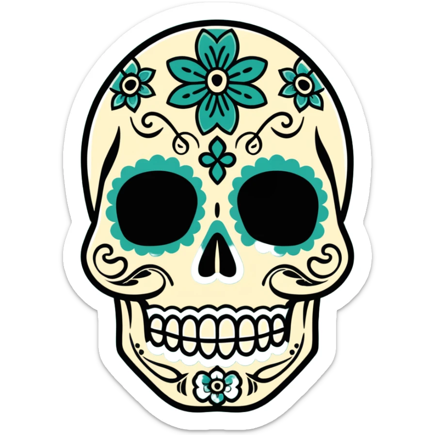 decorated sugar skull in Milwaukee Bucks team colors (dark green, cream, and light blue) sticker