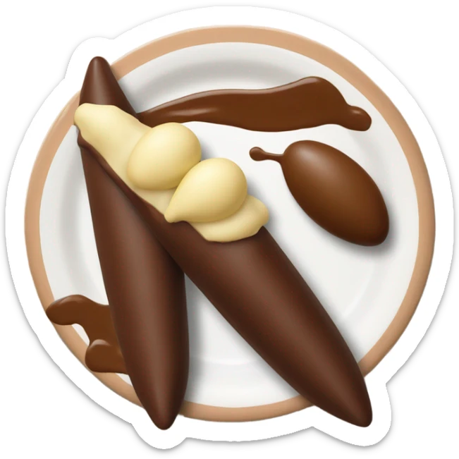 a chocolate quenelle and a larger vanilla quenelle on a plateemoji sticker